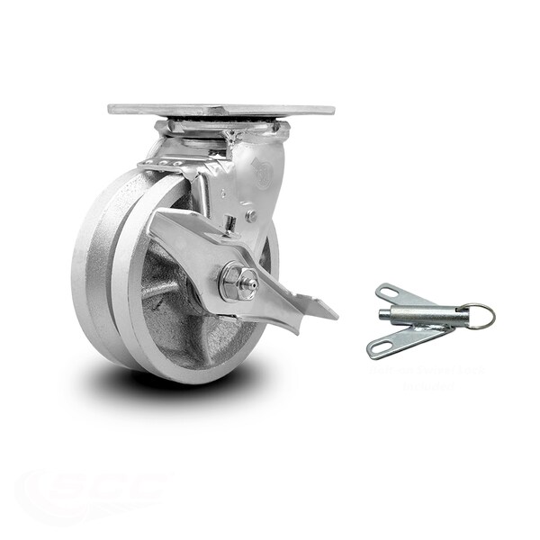 Service Caster 5 Inch V Groove Semi Steel Caster with Ball Bearing and Brake/Swivel Lock SCC SCC-30CS520-VGB-TLB-BSL - main